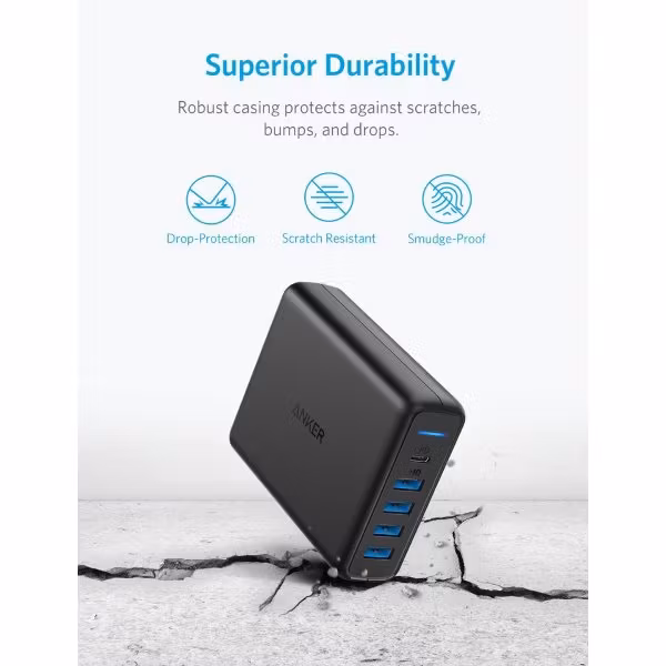 Anker PowerPort Speed Power Delivery 5 mobilladdare hållbar konstruktion