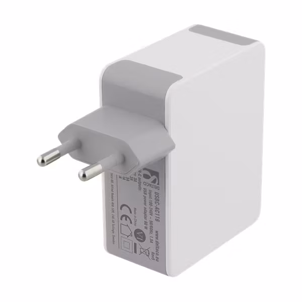 Deltaco USB-C laddare med 60W Power Delivery, baksida - vit