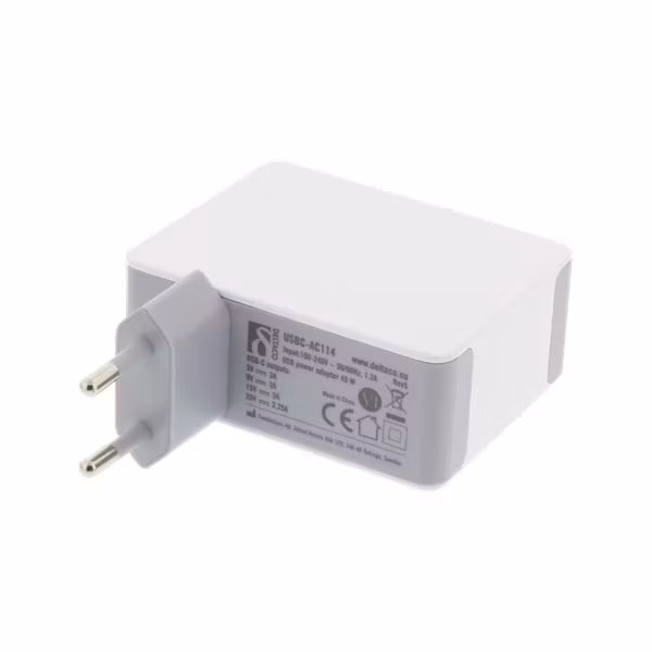 Deltaco USB-C laddare med 45W Power Delivery, baksida - vit