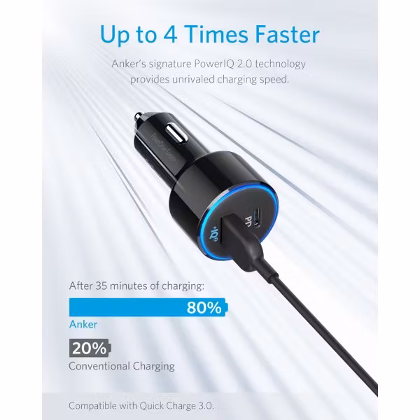 Anker PowerDrive Speed 2 USB-C mobilladdare för bilen snabb laddning