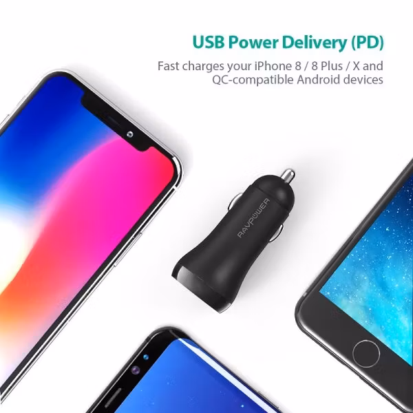 RAVPower billaddare med USB-C Power Delivery laddar med PD och QC