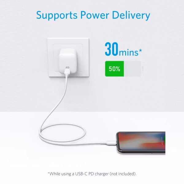Anker PowerLine II Lightning till USB-C kabel, 90cm vit för power delivery