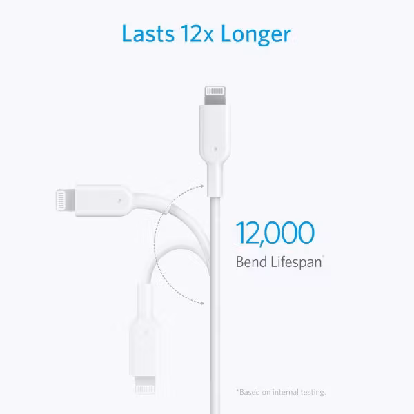 Anker PowerLine II Lightning till USB-C kabel, 90cm vit tål många böjningar