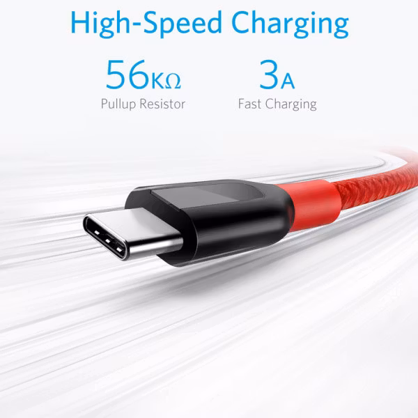 Anker PowerLine plus USB-C röd 300cm snabb laddning