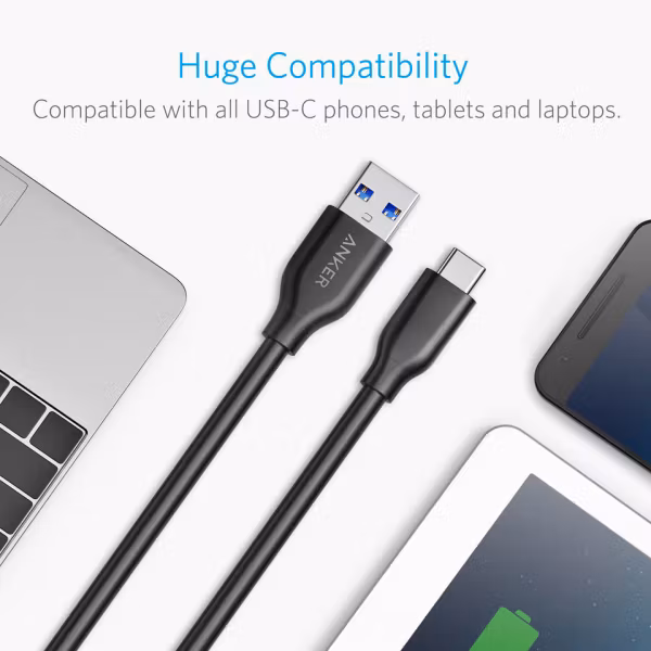 Anker PowerLine USB-C USB-A 300cm för alla USB-C telefoner