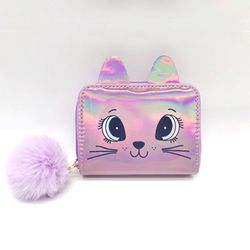 Plånbok holografisk rosa katt