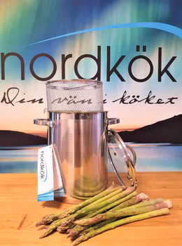 Sparrisgryta med insatskorg och glaslock. 4 liter. Rostfri