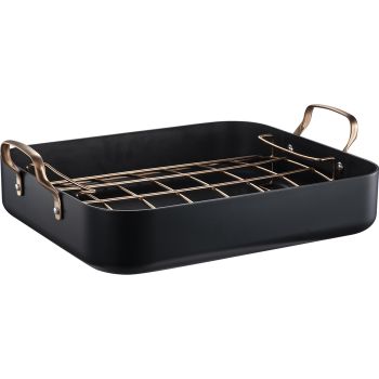 Modern House Ugnsform Black Copper 39x32x7,5 cm med galler. PFAS-fri keramisk non stick beläggning
