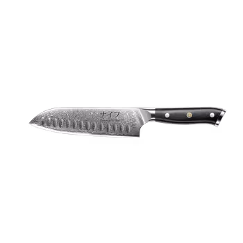 Damascus by Haws Santoku 19 cm. 67 lager. Olivslipning Totallängd 32 cm