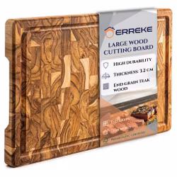 ERREKE Skärbräda. Teak. Ändträ. 44x30x3,2 cm. Med juicekanal. Bali XL