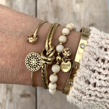 Baverly armband ivory/guld