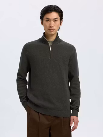 Dane stickad half zip mörkgrön