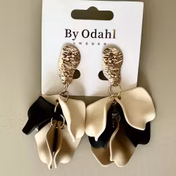 Bladörhänge svart/beige/sand guld