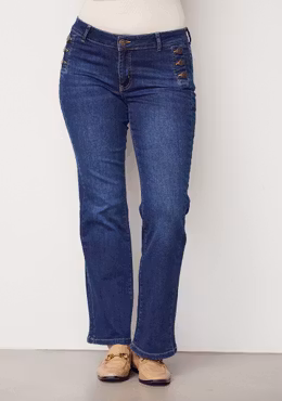Como flare button jeans dark denim