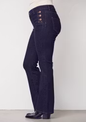 Como flare button jeans unwashed denim