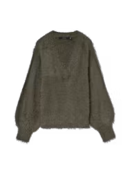 Poilu v-neck stickad army