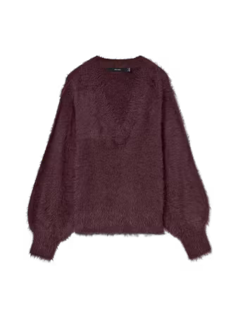 Poilu v-neck stickad vinröd