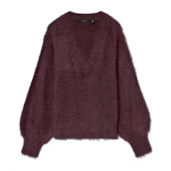 Poilu v-neck stickad vinröd