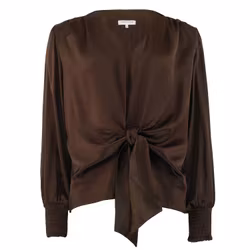 Karina satin wrap blus brun