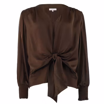 Karina satin wrap blus brun