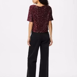 Kam kortärmad paljett topp vinröd