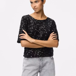 Kam kortärmad paljett topp svart