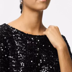 Kam kortärmad paljett topp svart