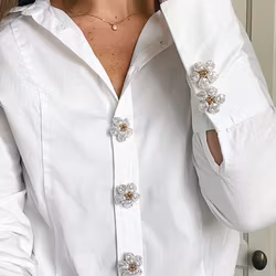 Knappsmycke pärlemorblomma guld 6-pack