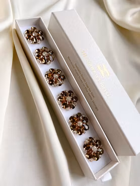 Knappsmycke bruna stenar guld 6-pack