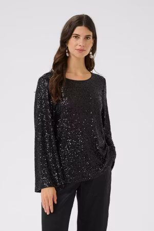 Diddi paljettopp långärmad svart