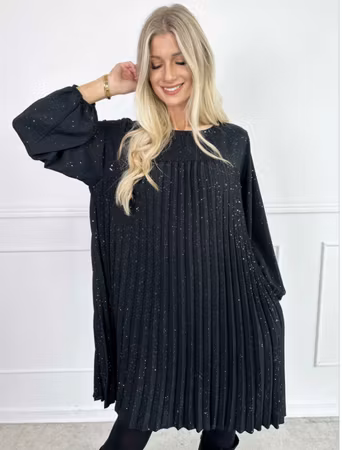 Plisserad klänning svart glittrig