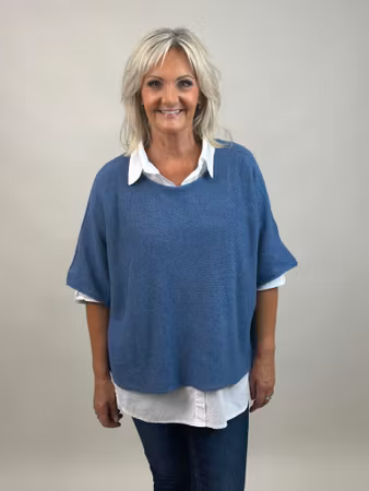 Nessa ponchotröja jeansblå