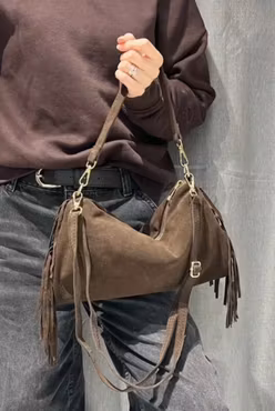 Mockaväska med fransar brun