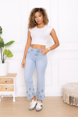 Folyrose jeans m broderie anglais