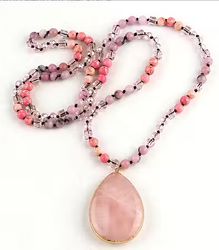 Långt pärlhalsband rosa/champange