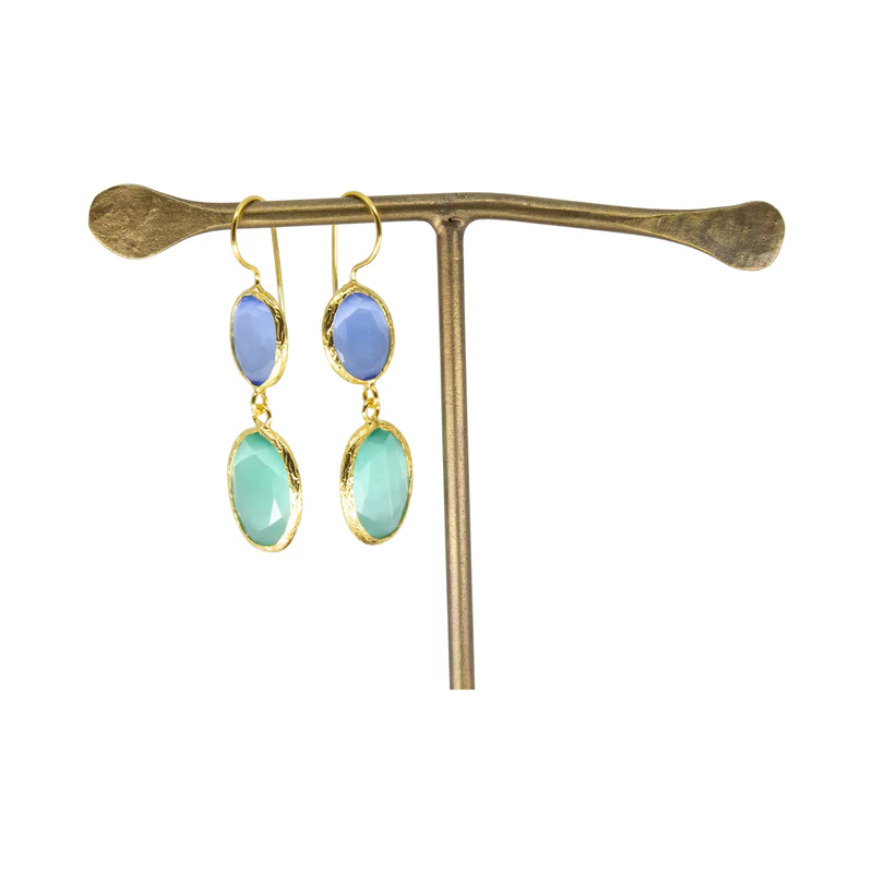 Dubbel thea örhänge ljusblå guld