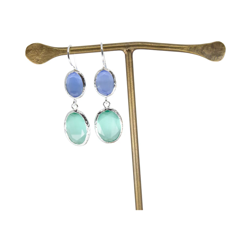 Dubbel thea örhänge ljusblå silver