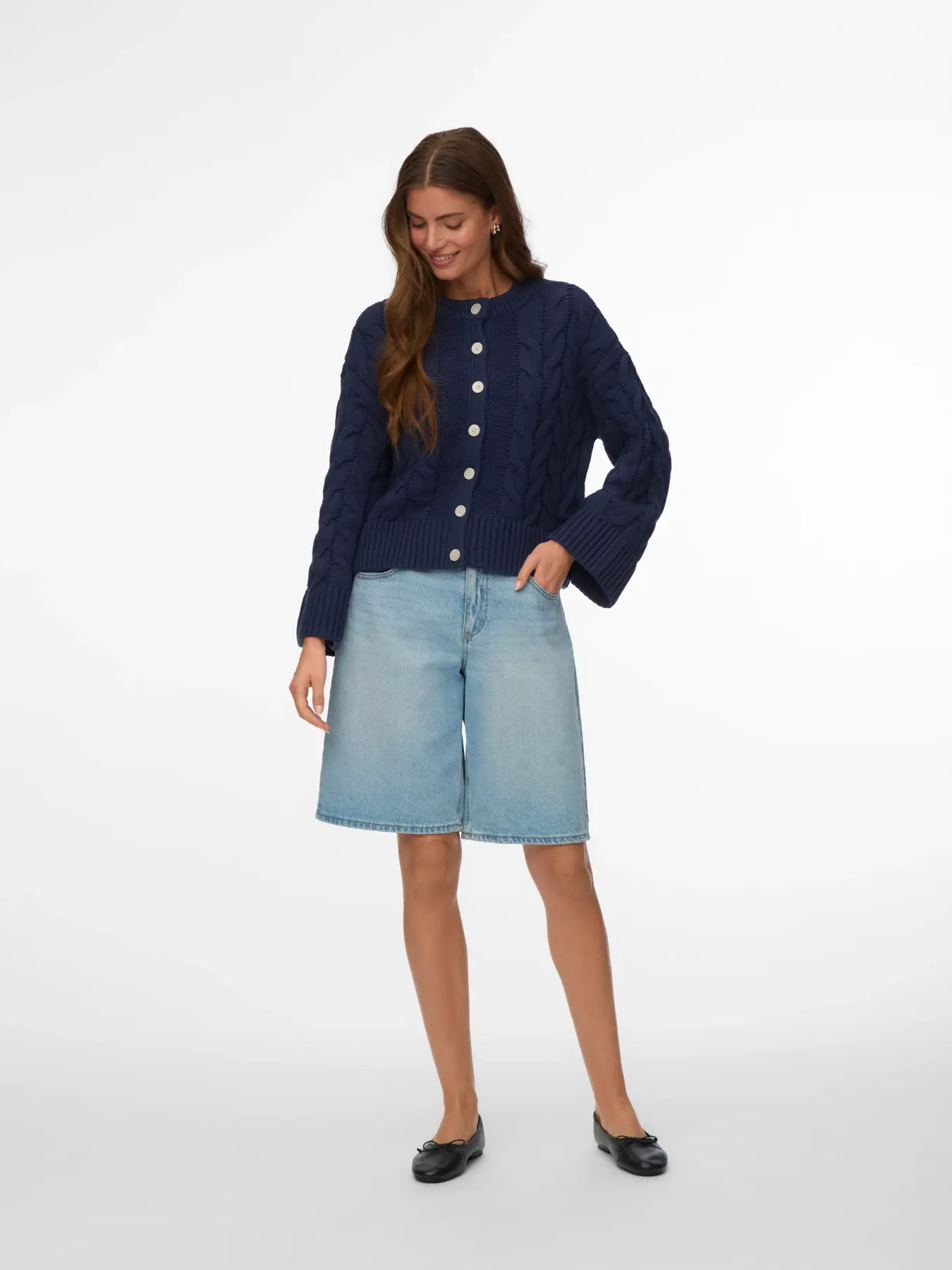 Svea kabelstickad kofta marin