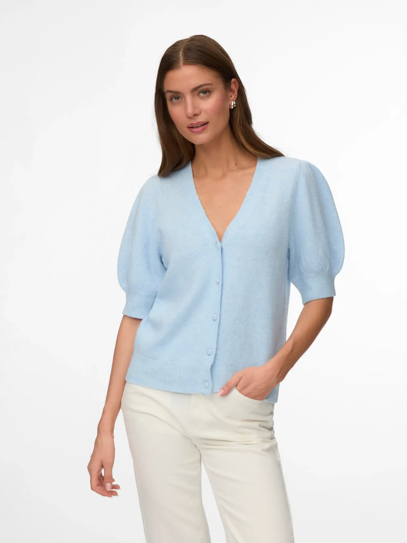 Doffy V-neck cardigan blue melange