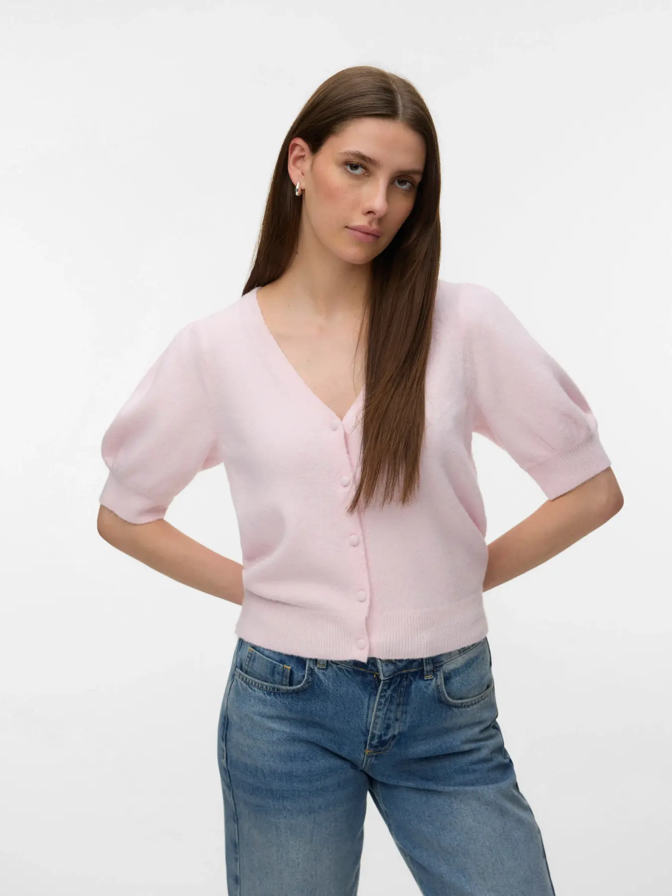 Doffy V-neck cardigan pink-a-boo melange