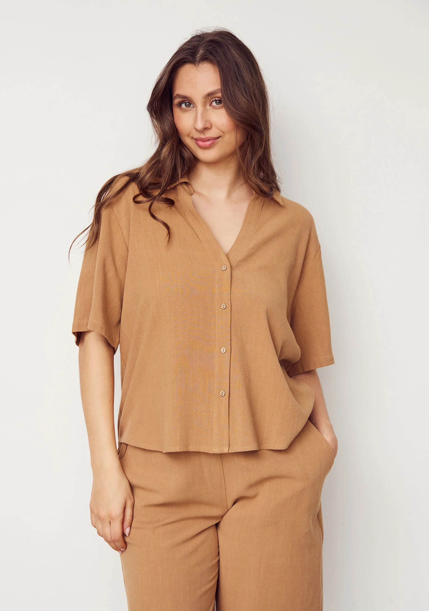 Pearl kortärmad skjorta camel