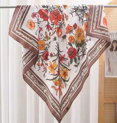 Paris scarf 90x90 brun blommig