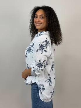 Kelly skjorta mönstrad vit/marin