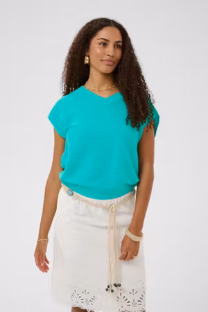 Visa stickad topp turkos