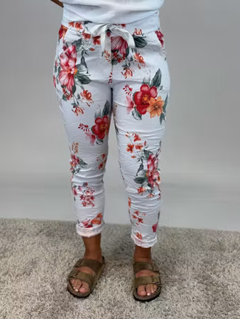 Signe stretchbyxa vit med blommönster