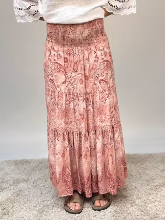 Susanne smockkjol rosa mönstrad