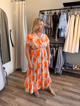 Lizette klänning batik orange/turkos