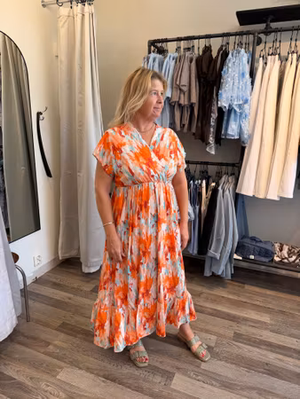 Lizette klänning batik orange/turkos