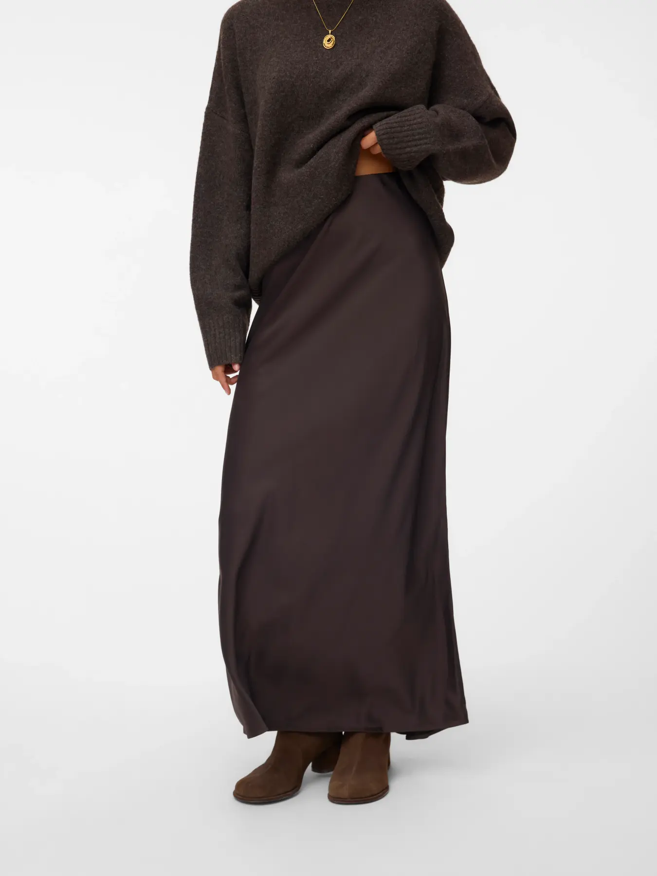 Merle maxi satinkjol brun