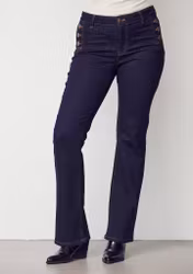 Como flare button jeans unwashed denim